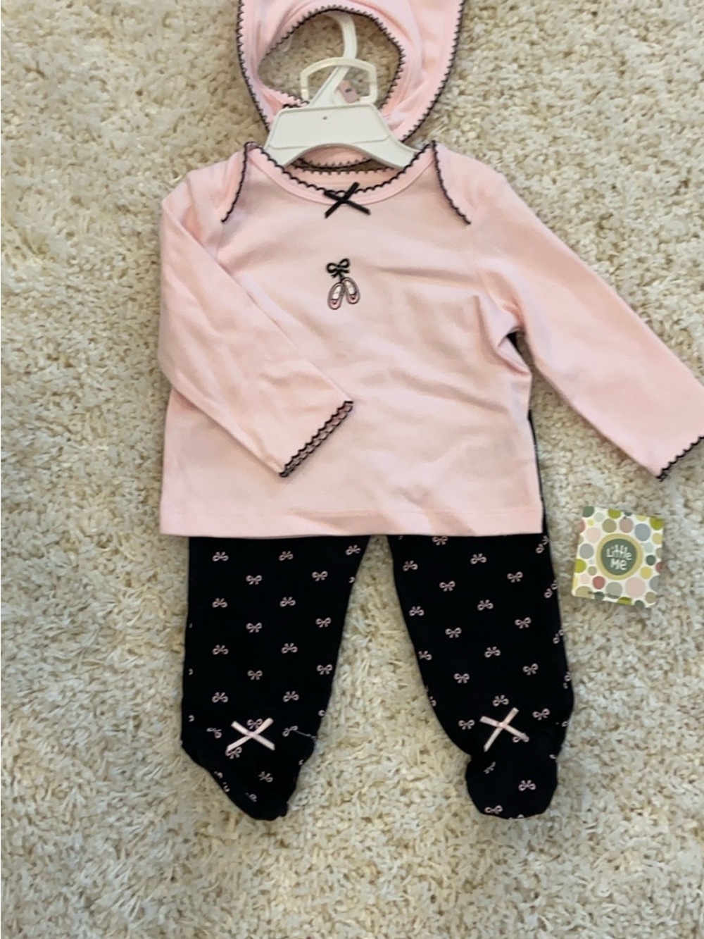 Pink & Black Baby Three-Piece Set with Bow Detail
